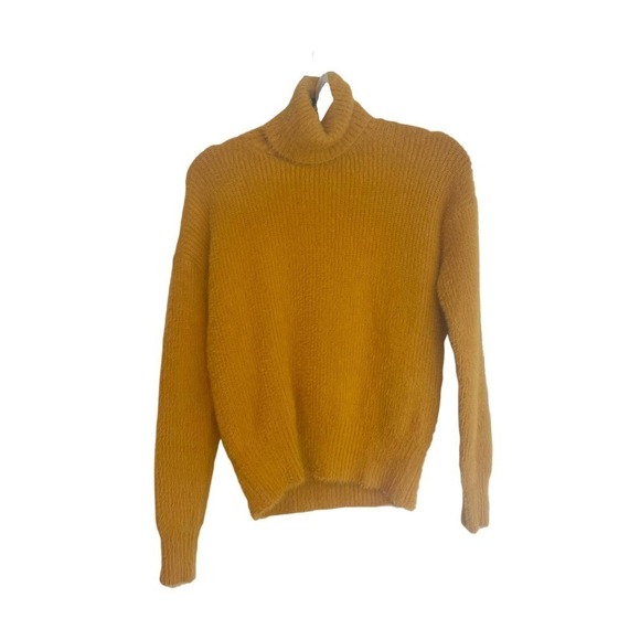 Mustered Turtleneck Pullover Sweater Knit Long Sleeves Yellow Women's S - Picture 1 of 9